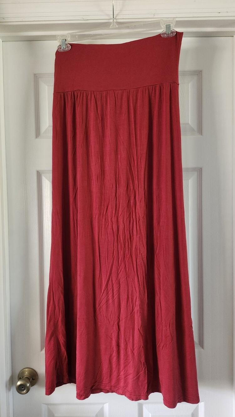 Urban CoCo Women's Fold-Over High Waist Maxi Skirt Large Red Flared Long Wb44